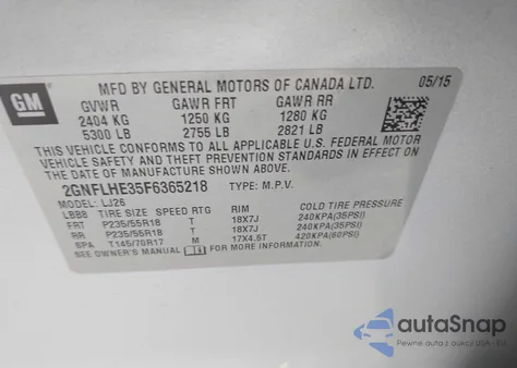 2015 Chevrolet Equinox Ltz from USA, damaged, VIN 2GNFLHE35F6365218